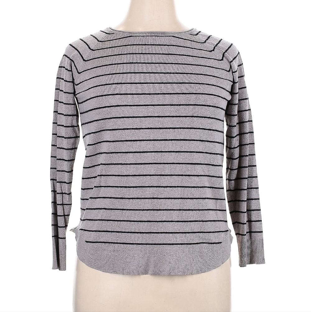 Pink Clover Women's Grey and Black Striped Crew Neck Sweater - XL